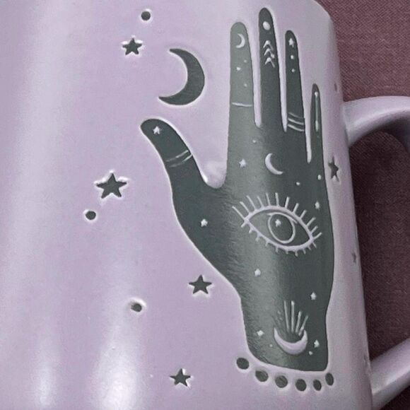 Fig and Fern Boho HAMSA HAND Evil Eye Ceramic Coffee Mug Purple - Picture 11 of 13